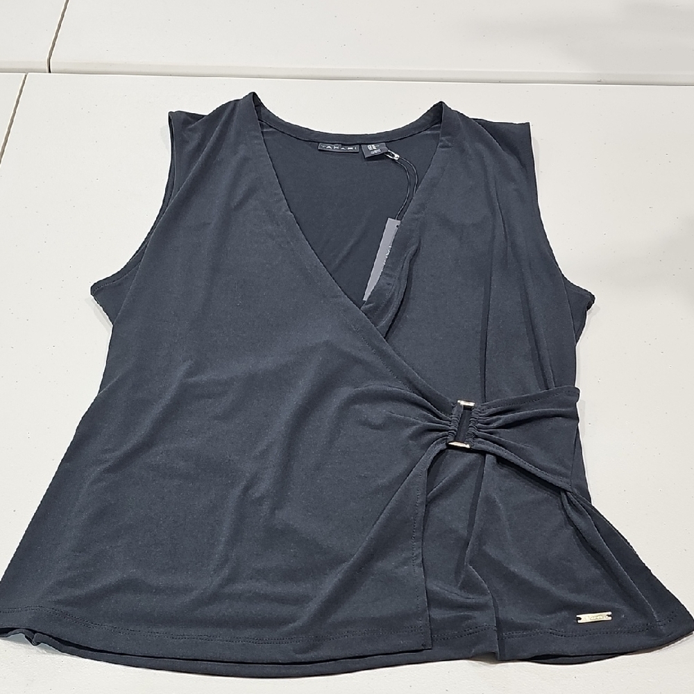 T Tahari Gray Wrap Tie Front Tank Top
